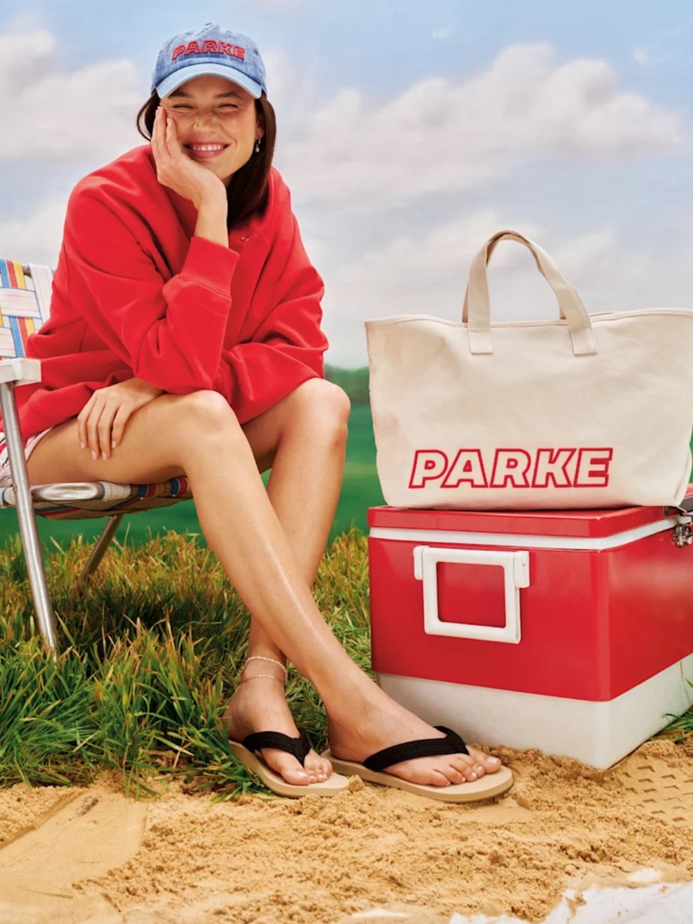 Parke LARGE Cream Canvas Tote Bag with Red Logo
